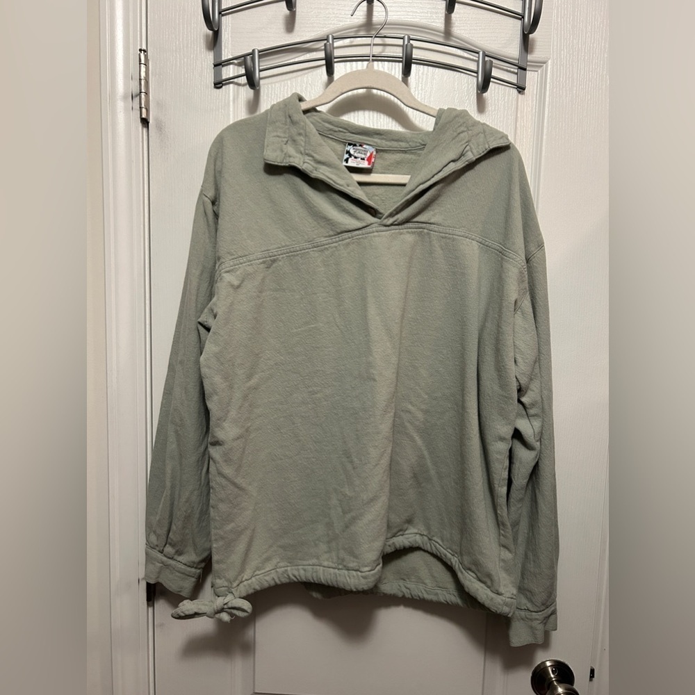 Drawstrings‎ of Malibu green 1/4 Button pullover Shirt women’s M Travel coastal